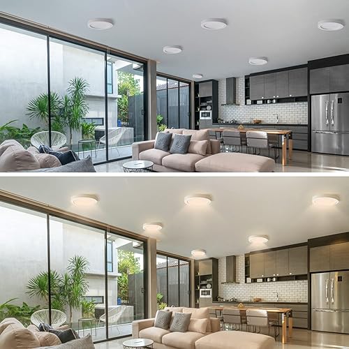 Miniatura 6 de Lámpara de techo LED de montaje empotrado de 7 pulgadas, 120 V, 16 W, 900 lm, luz plana redonda blanca cálida de 3000 K, luz empotrada en superficie