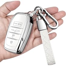 for Toyota Key Fob Cover with Metal Keychain & Leather Strap for 2025-2026 Camry 4 Runner 2019-2026 Venza, Land Cruiser,2023-2026 Tacoma Grand Highlander,Corolla,bZ4X,4-5 ButtonsWhite