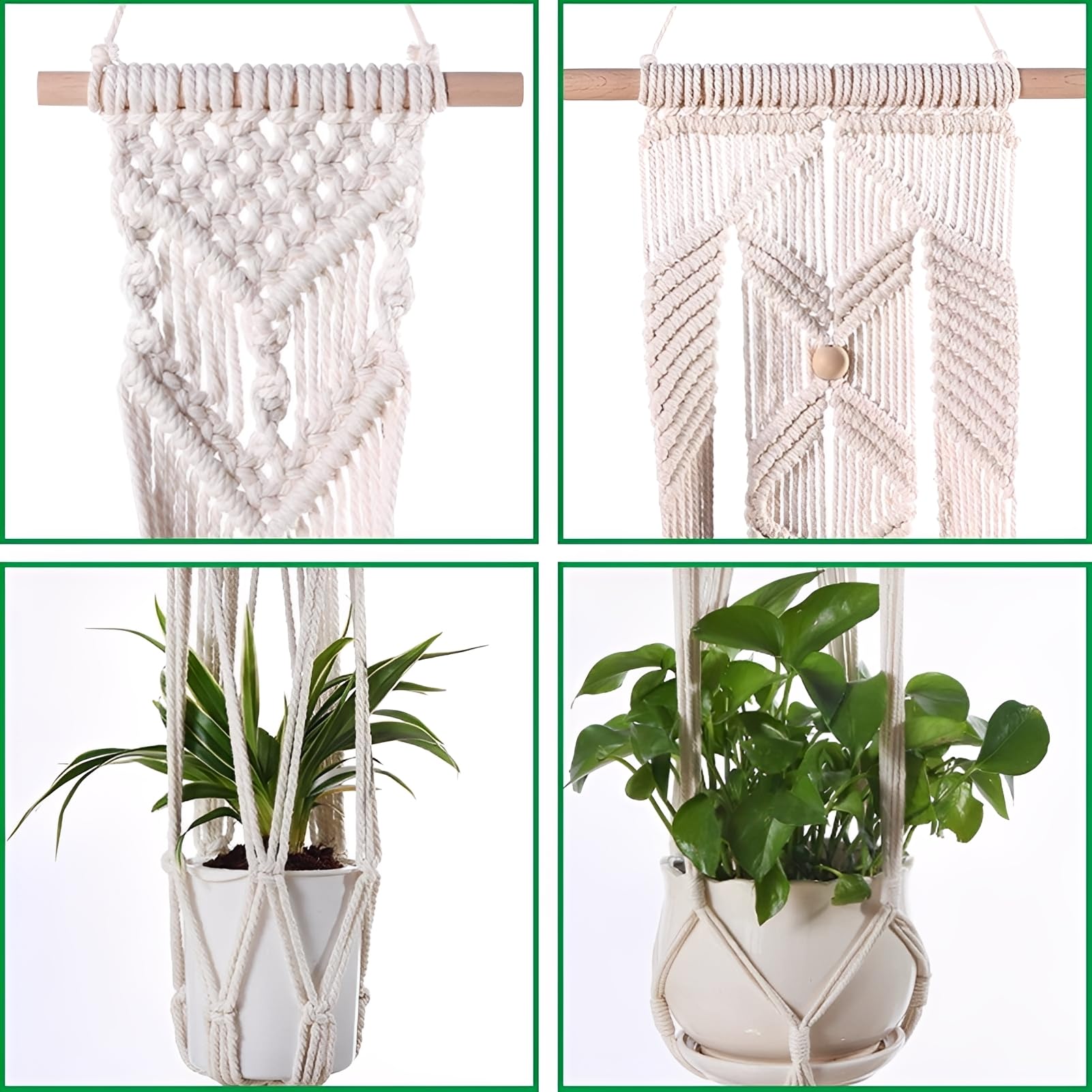 Lot de 2 suspensions pour plantes en macramé, 112 cm, pour intérieur et extérieur, kaki, décoration d'intérieur élégante pour plantes, accessoires de jardinage modernes