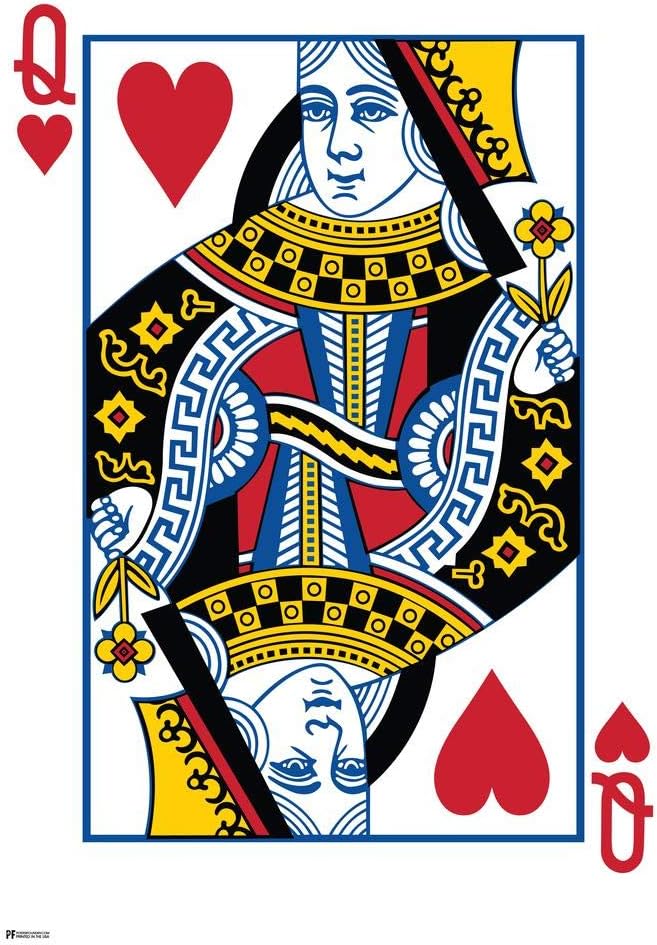 Laminated Queen of Hearts Playing Card Art Poker Room Game Room Casino Gaming Face Card Blackjack Gambler Poster Dry Erase Wall Art 24x36