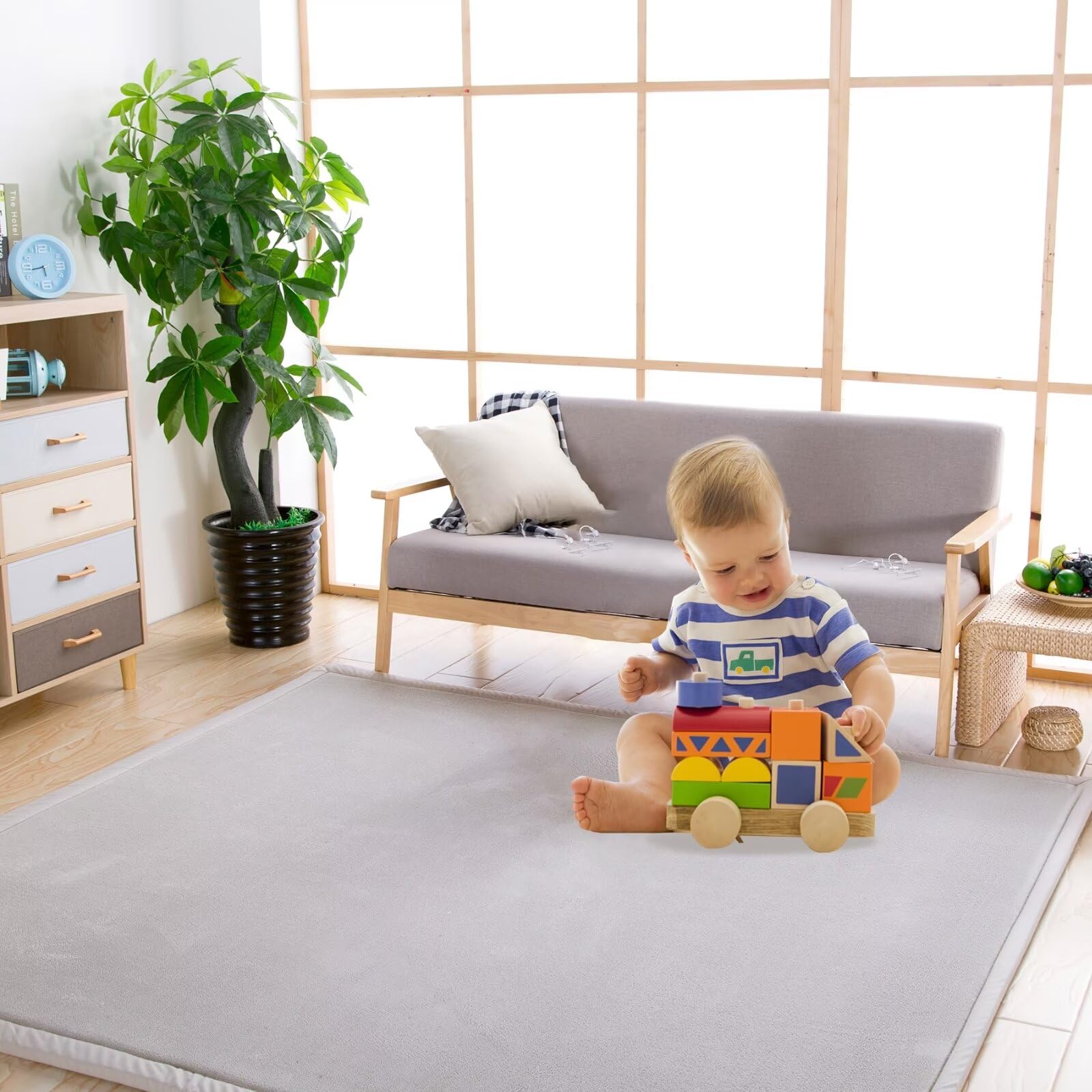 Tapis d'eveil Bebe, Tapis de Jeux 3CM (Gris Argenté, 200x300CM)