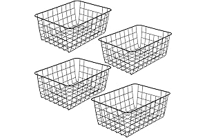 Farmhouse Kitchen Storage Organizer: Metal Wire Baskets in Black Set of 4