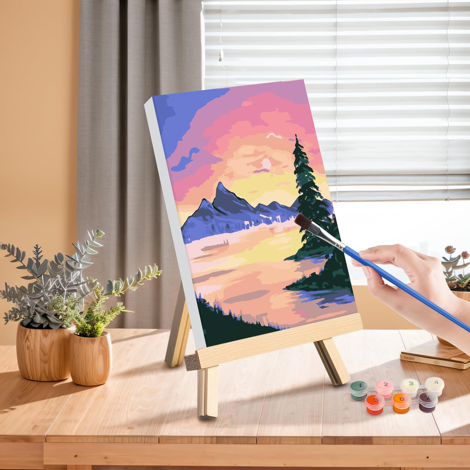 Kit De Pintura Por Números Para Adultos – 4 Lienzos Enmarcados De Paisajes Rosas, Fácil Para Principiantes Con Pintura Acrílica