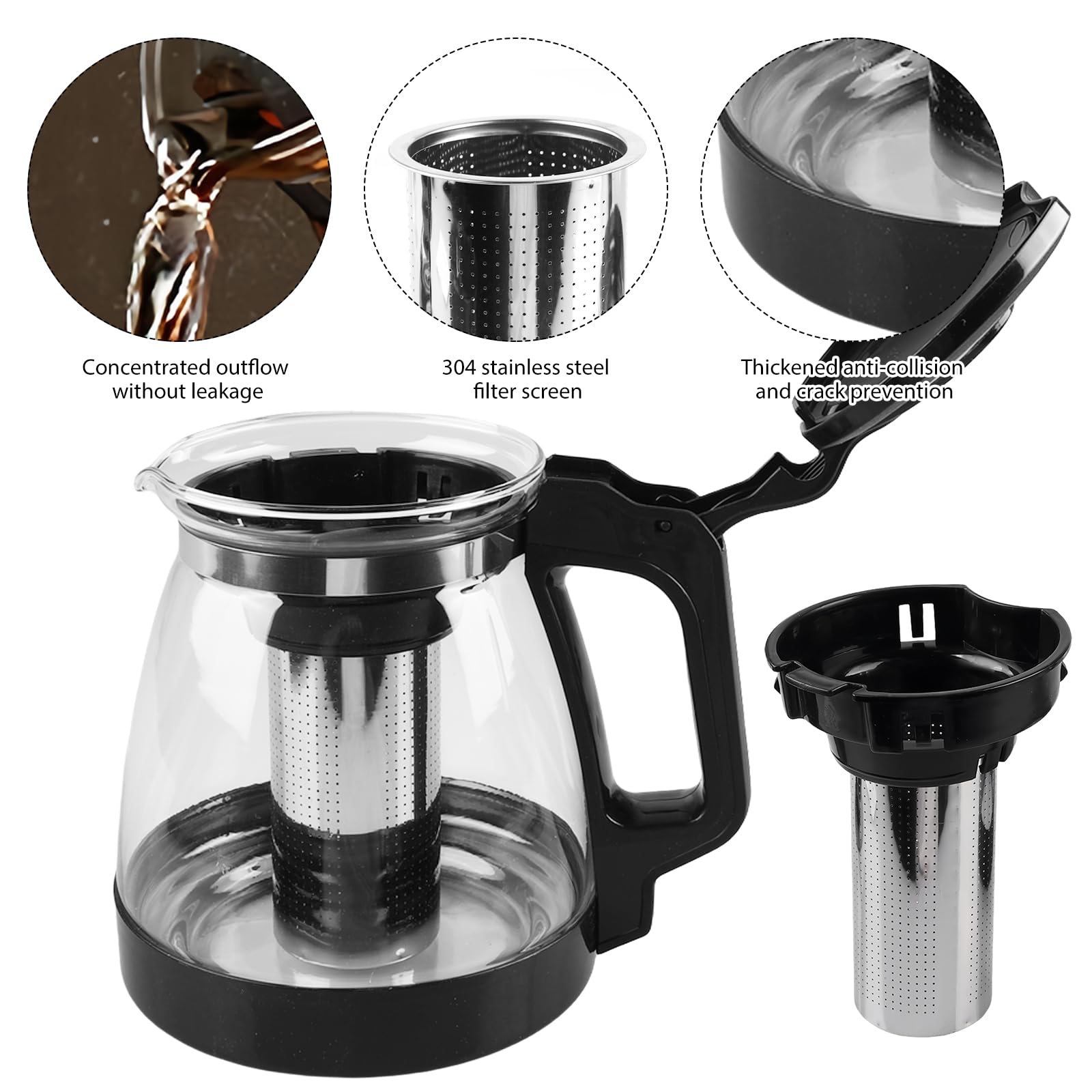Tetera De Cristal Para Infusiones, 2000ml, Acero Inoxidable, Vidrio De Borosilicato, Fácil Limpieza, Para Té Y Hierbas