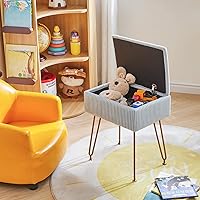 Vista 8 de YMYNY Taburete de tocador con almacenamiento, taburete otomano cuadrado, taburete de maquillaje multifuncional moderno para dormitorio, sala de Beige