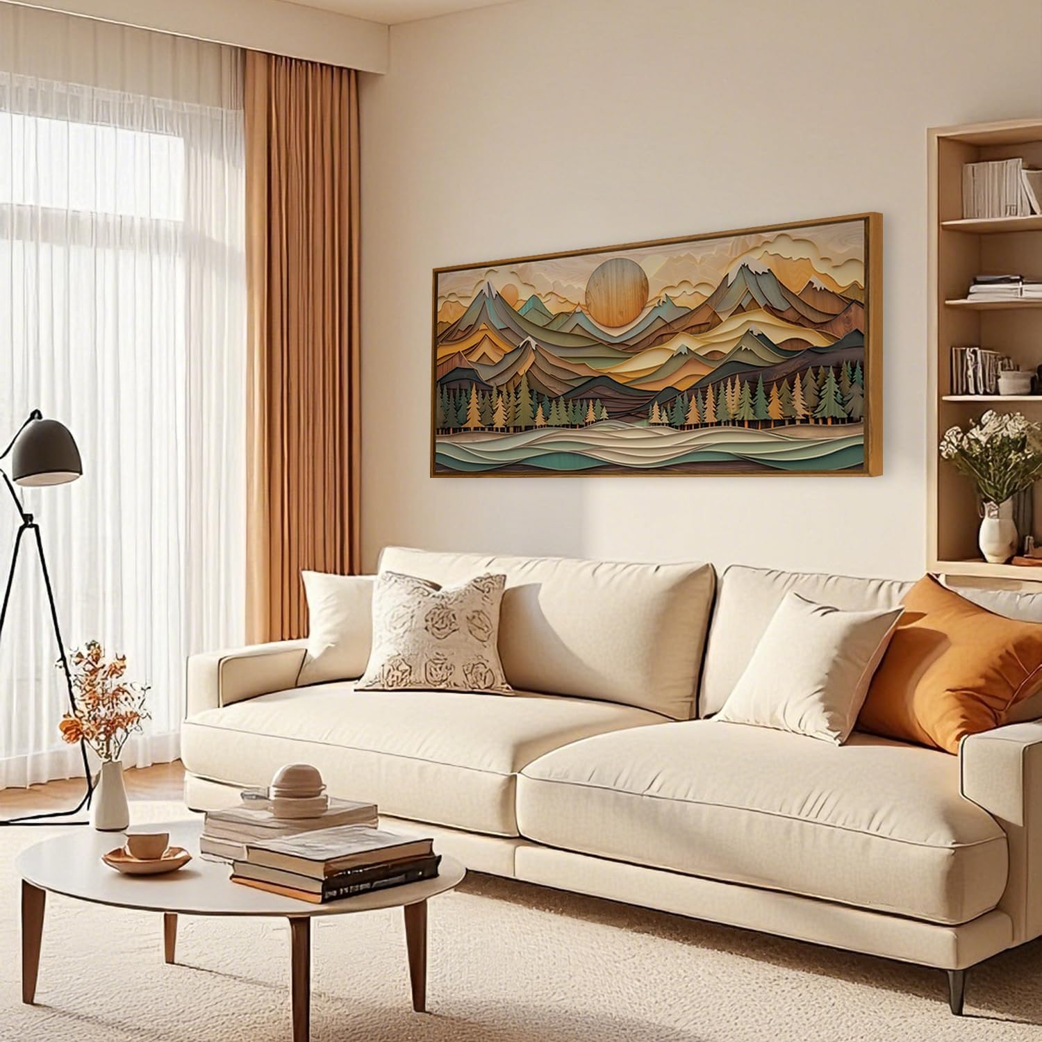 QTUSYUR Abstract Mountain Wall Art - Large Farmed Landscape Art Print -Nature Forest Canvas Artwork for Farmhouse Bedroom Living Room- Modern Minimalist Adventure Wall Picture for Home Decor 20×40 IN