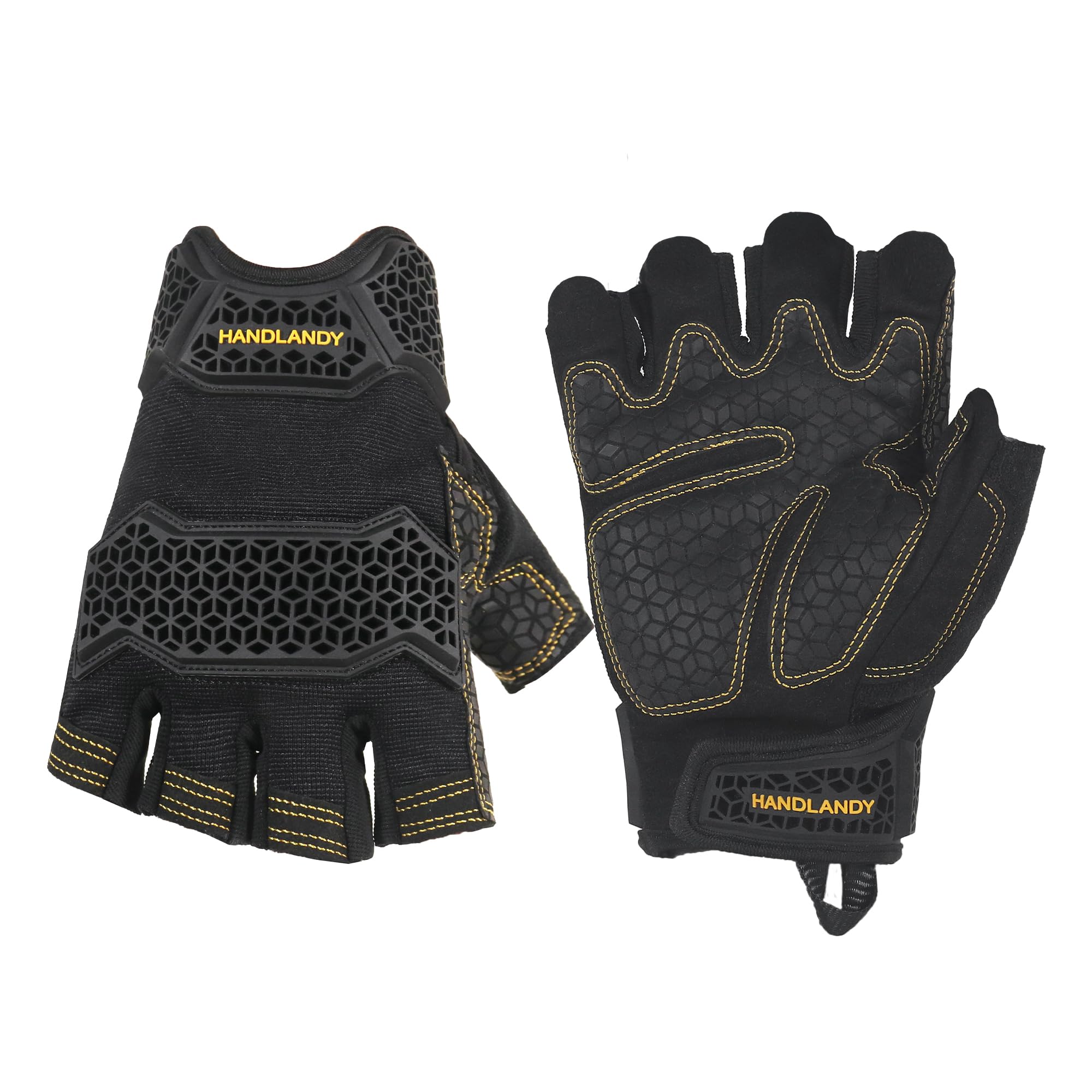 HANDLANDY Fingerless Work Gloves for Men, Padded Impact Tactical Mechanics Gloves, Grip Utility Trucker Driver Gloves (Solid Black, Small (Pack of 1))