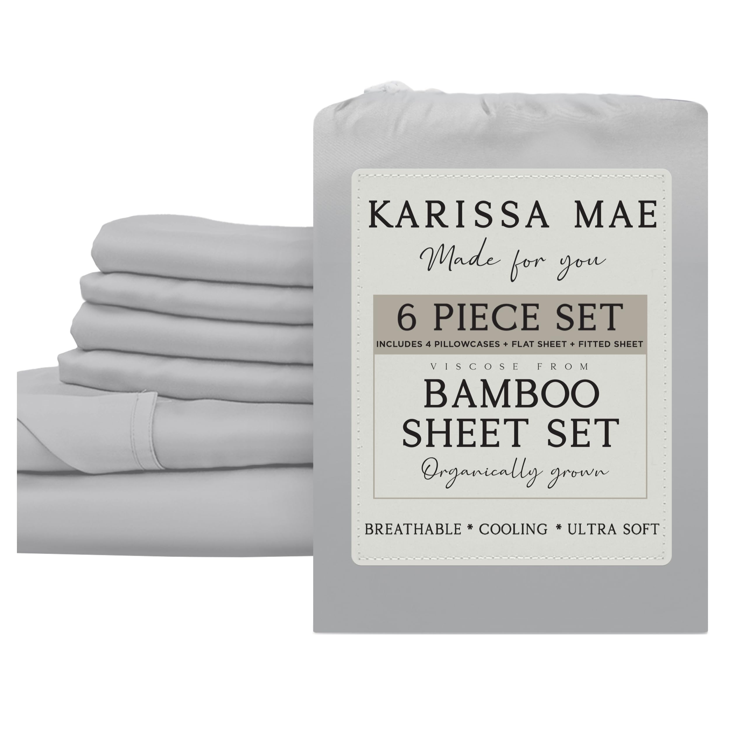 KARISSA MAE 6 Piece Luxury Bamboo Viscose Cal King Sheet Set, 4 Pillowcases