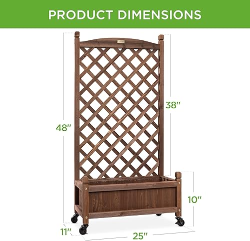 Miniatura 7 de Best Choice Products Maceta de madera de 48 pulgadas y enrejado de diamante, cama de jardín elevada móvil para plantas trepadoras con agujeros de