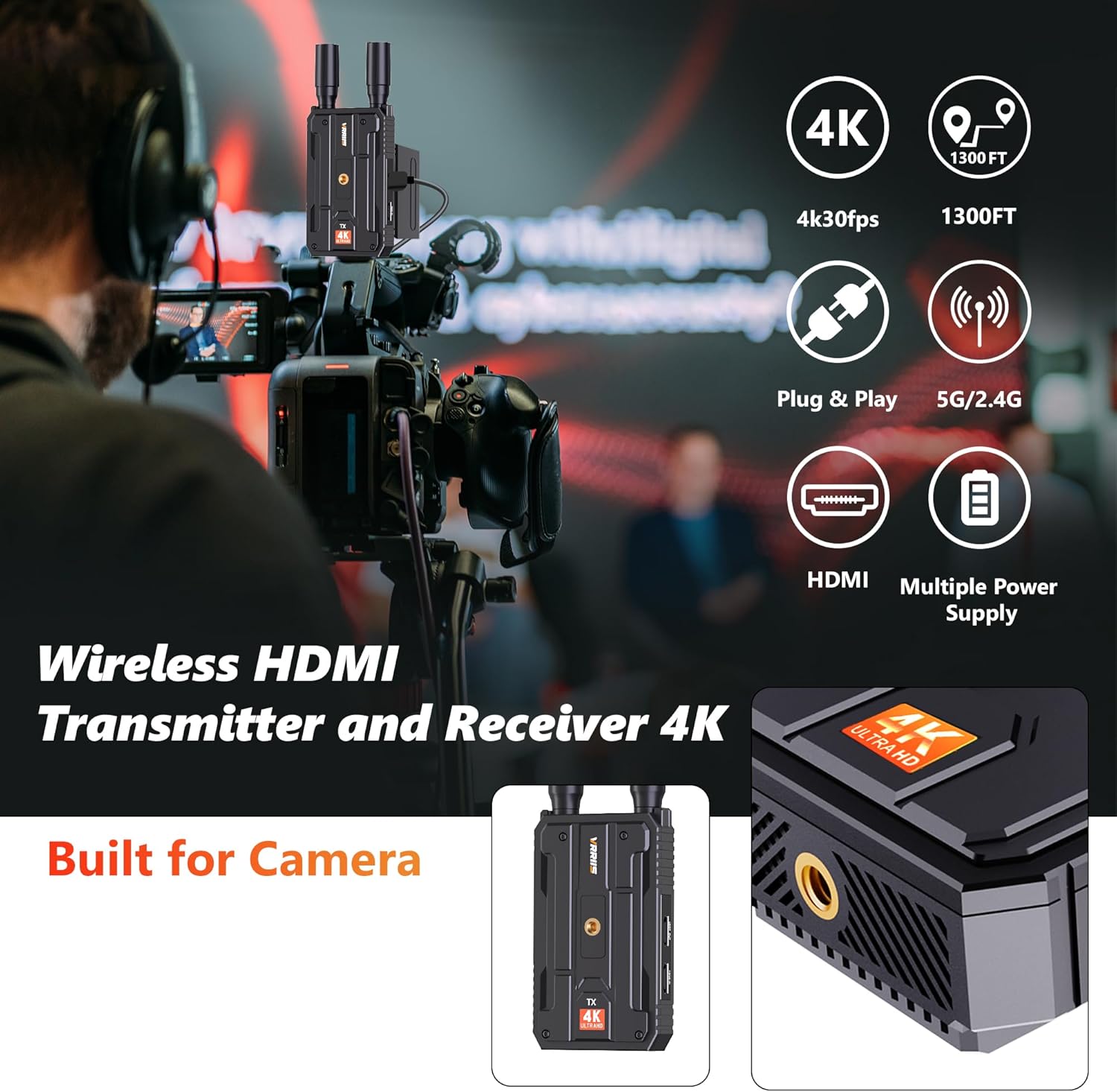 Wireless HDMI Transmitter and Receiver,Plug&Play 1300FT Los Range 4K Wireless HDMI Extender with 0.1S Latency,5G Wireless Video Transmission System for Streaming from DSLR/PC/Laptop to TV/Monitor - Image 2