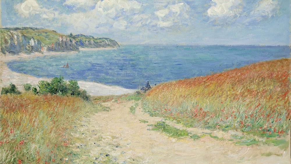 Toile Claude Monet Path in The Wheat pour décoration grand salon cadre marron