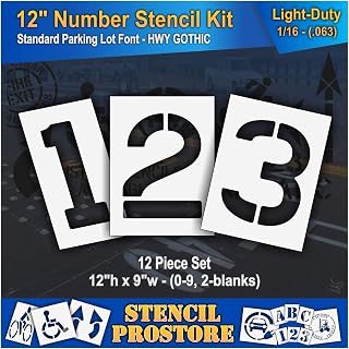 Pavement Stencils - 12 inch Number KIT Stencil Set - (12 Piece) - 12" x 9" x 1/16" (63 mil) - Light-Duty