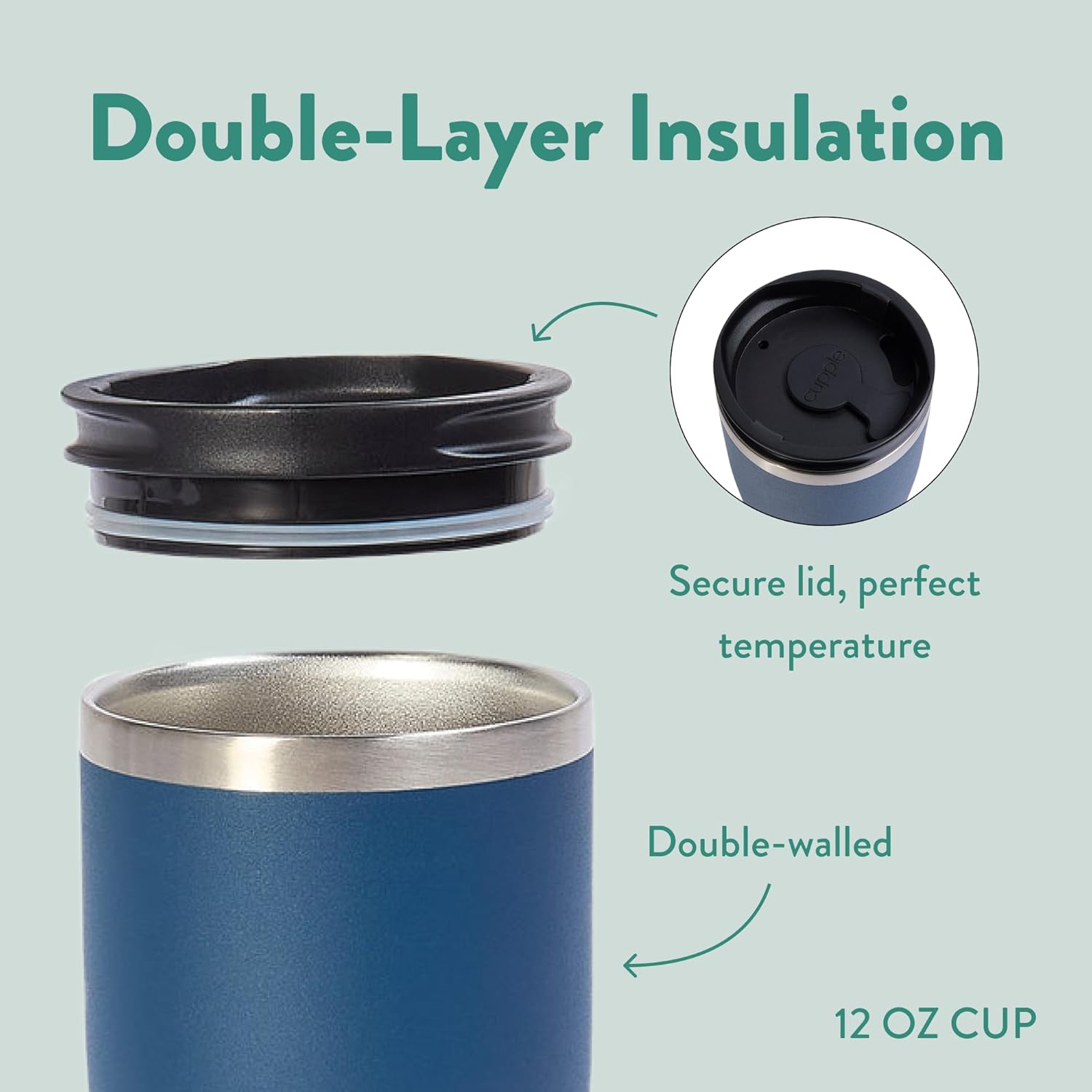 Bottle + Cup, 2-in-1 Leak Proof & Stainless Steel, 18 oz Bottle + 12 oz Insulated Cup for Hot or Cold Drinks, BPA-Free, Fits Most Cup Holders (Midnight Blue)