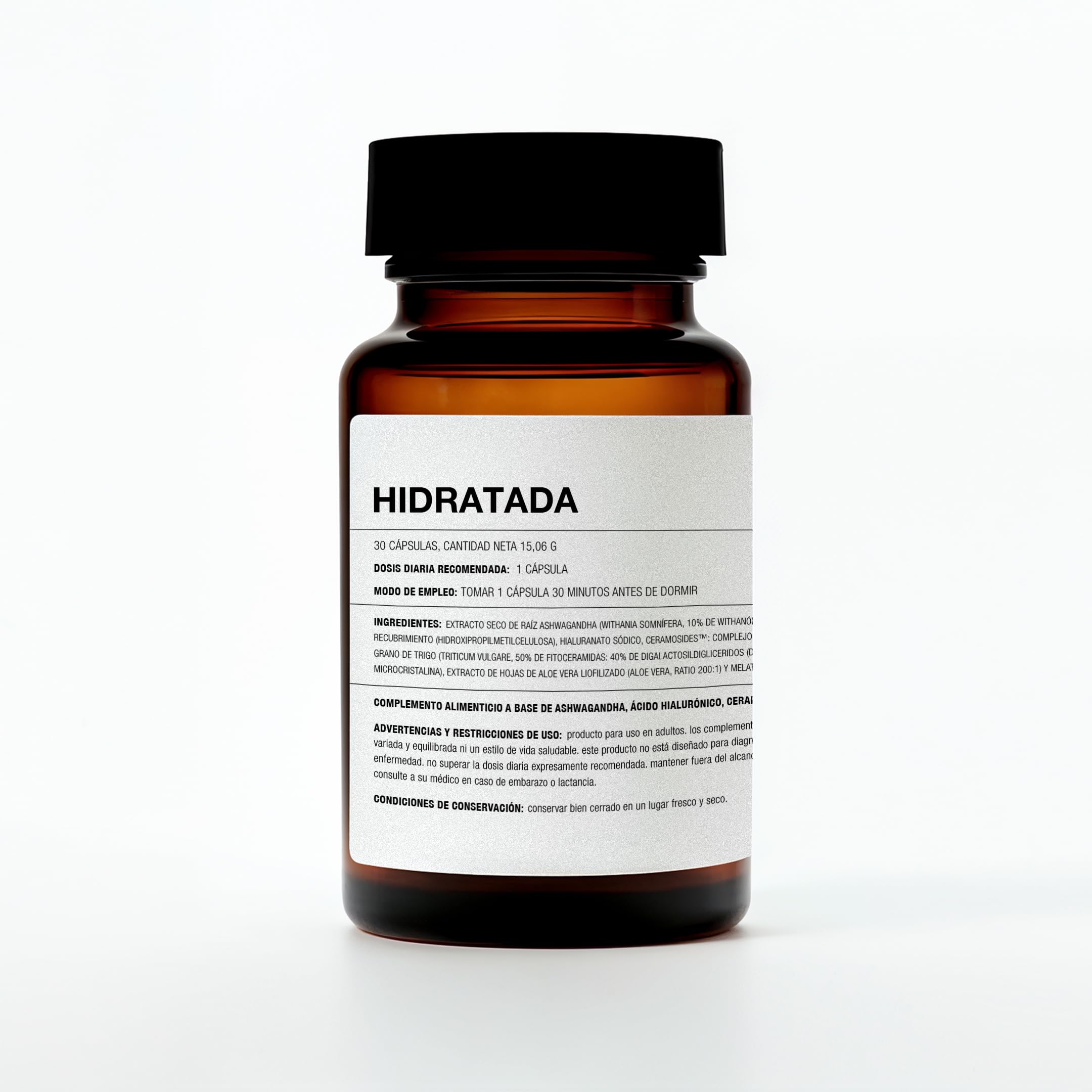 afrodite HIDRATADA Nutricosmético Nocturno - Suplemento para la Piel con Ácido Hialurónico y Ceramidas - Ayuda a la Hidratación, Firmeza y Descanso (1 Mes 30 Capsulas)