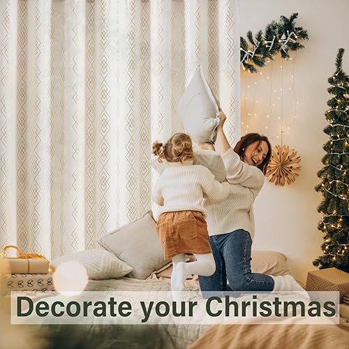 Miniatura 7 de ugoutry Panel texturizado de lino dorado para dormitorio, cortinas bohemias geométricas metálicas para sala de estar, 84 pulgadas de largo, cortinas