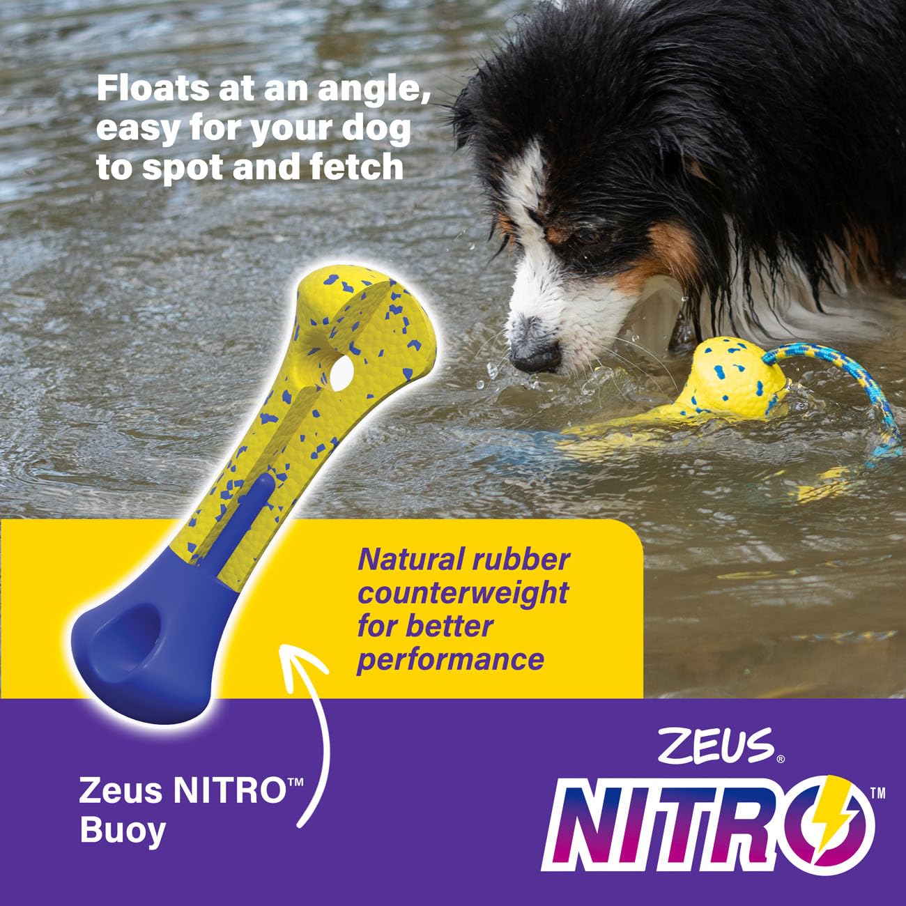 Zeus NITRO Durable Floating Buoy Dog Toy with Rubber Design for Fetch and Water Play, Yellow - Image 3