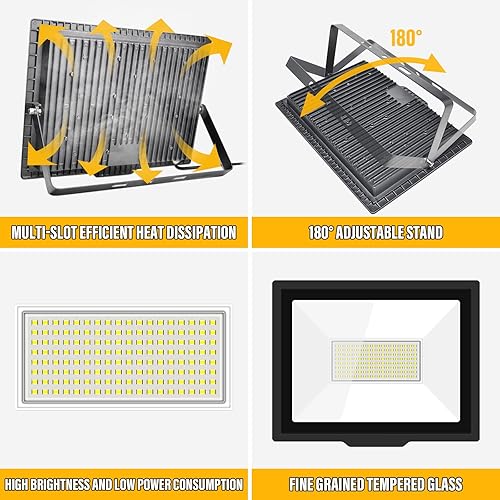 Miniatura 3 de SKYWORLD Paquete de 2 focos LED de 100 W para exteriores, luces de seguridad de 10000 lúmenes, lámpara exterior de 6000 K, luz blanca diurna, IP66,