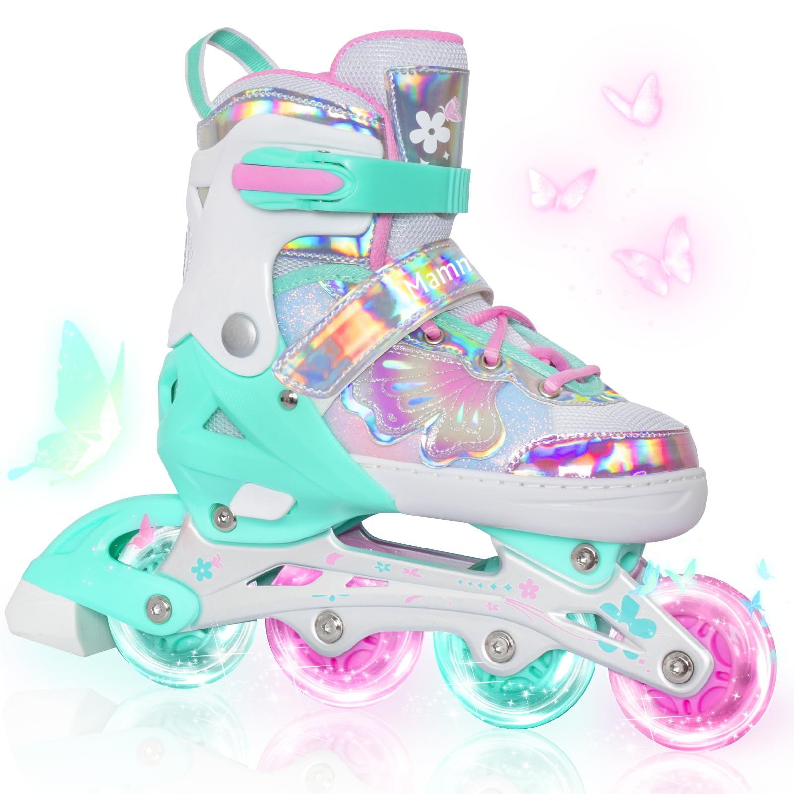 MammyGol Inline Skates for Girls Kids, 4 Size Adjustable Butterfly Roller Skates with Vibrant Colors Flashing Wheels, Skates Indoor Outdoor for