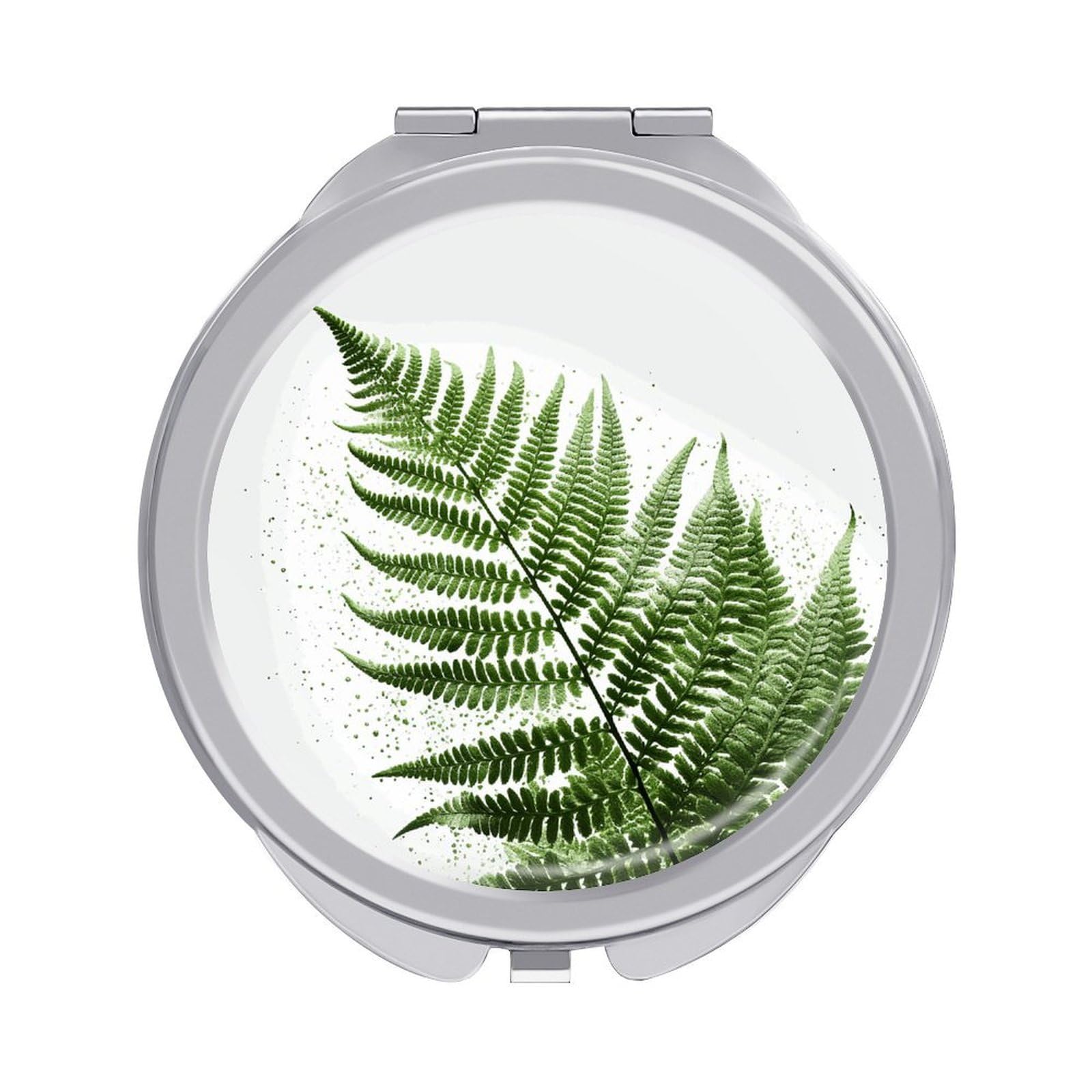 Fekiloot Style Natural Plant Silhouette Fern Leaf Travel Makeup Mirror Handheld Compact Mirror Portable Pocket Mirror Double-Sided 1X/2X Magnifying For Handbag And Purses