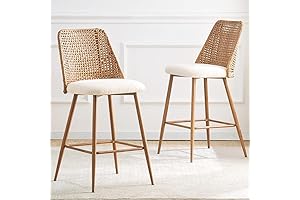 26" Rattan Counter Height Boucle Upholstered Barstools with Cane Back (Set of...