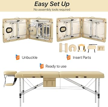 Memory Foam Massage Table Premium Portable Foldable Massage Bed,Beige | Lash Bed Height Adjustable,28 Inchs Wide Home Salon Spa Bed Accessories &Carrying Case,Easy Set Up,Lightweight Aluminium Leg