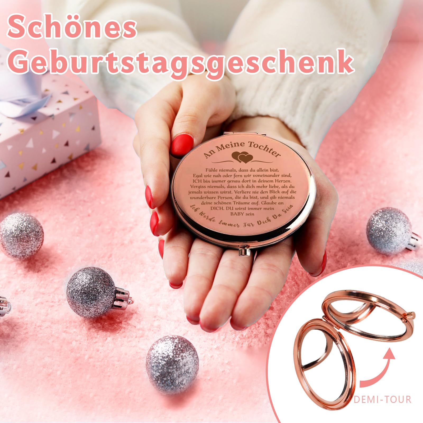 Taschenspiegel Für Tochter – Roségold, 6,5 Cm, Mit Vergrößerung, Persönliches Geschenk Von Mama