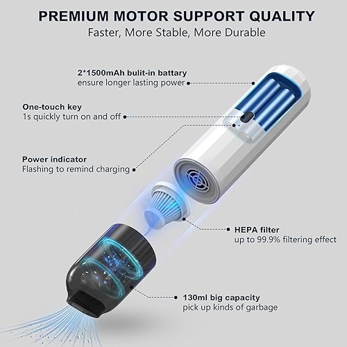 Miniatura 5 de KENNEDICH Aspiradora portátil de mano con 20000 PA de alta potencia, aspiradora compacta 4 en 1 para limpieza de automóvilhogar, mini aspiradora