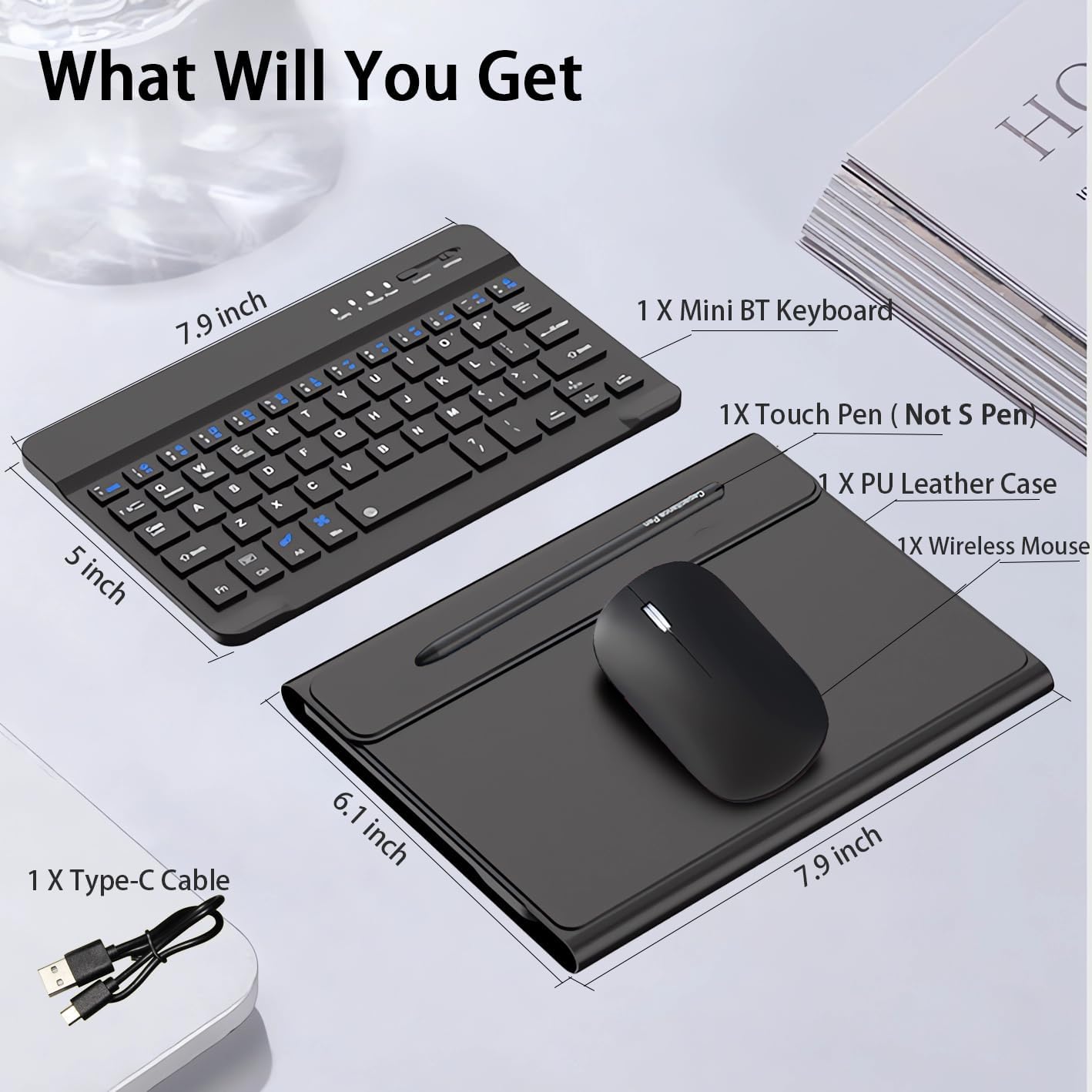 for Google Pixel 10 9 Pro Fold Keyboard and Mouse, Portable Mini Bluetooth Keyboard with Leather Case and Pen, 4 in 1 Set for Pixel 10 Pro Fold Accessories