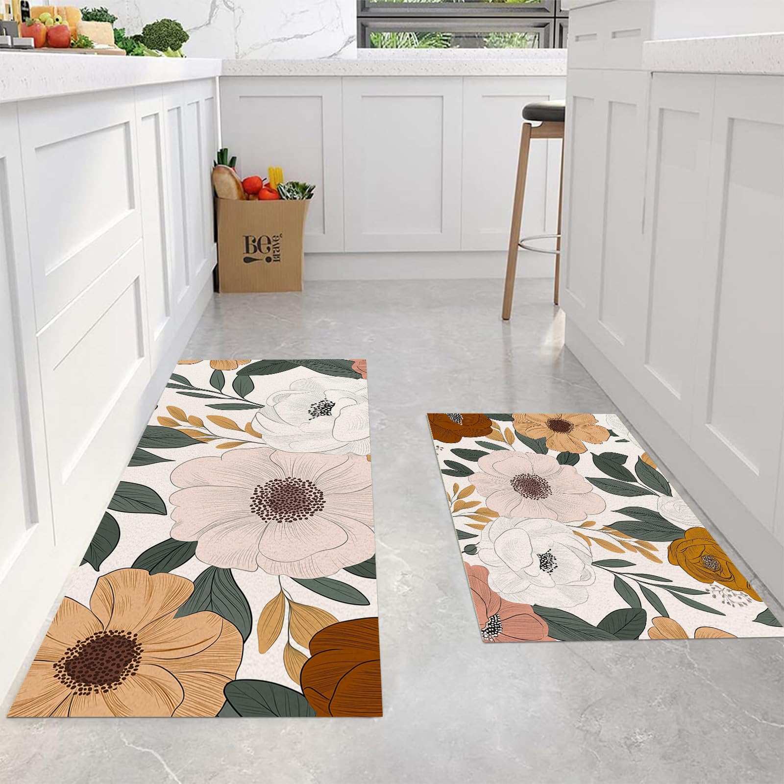 Juego de 2 alfombras de cocina de arte lineal para decorar y proteger tu hogar