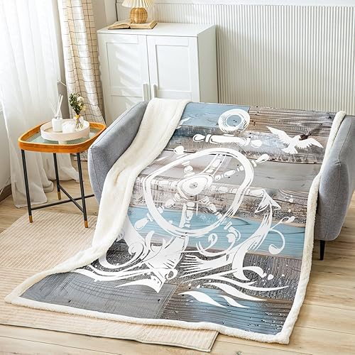 Miniatura 2 de Erosebridal Manta náutica de ancla, forro polar con brújula oceánica de 40 x 50 pulgadas para niños, niñas, adolescentes, adultos, decoración de