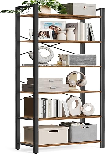 VASAGLE Estantería de 6 niveles, estantería con marco de acero, estante para libros para sala de estar, oficina en casa, estudio, 11.8 x 26 x 73.2