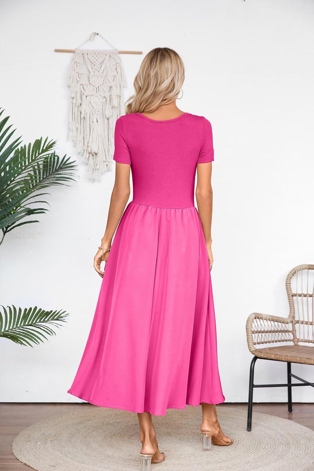 VICHYIE Womens Summer Dresses Cutout One Piece Ribbed Maxi Short Sleeve Casual Flowy A-Line Long Midi Dress - Image 7