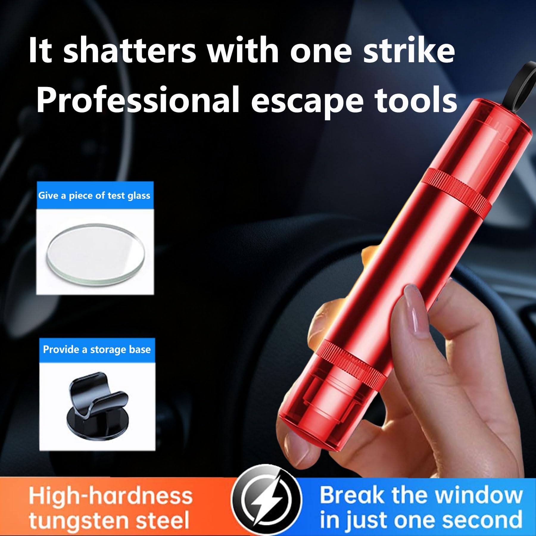 Wbeng 2Pack Car Window Breaker and Seatbelt Cutter,Auto Rescue Tool,Safe Hammer Car Window Breaker for Land and Underwater,Car Emergency Hammer,Emergency Car Kit — view 6