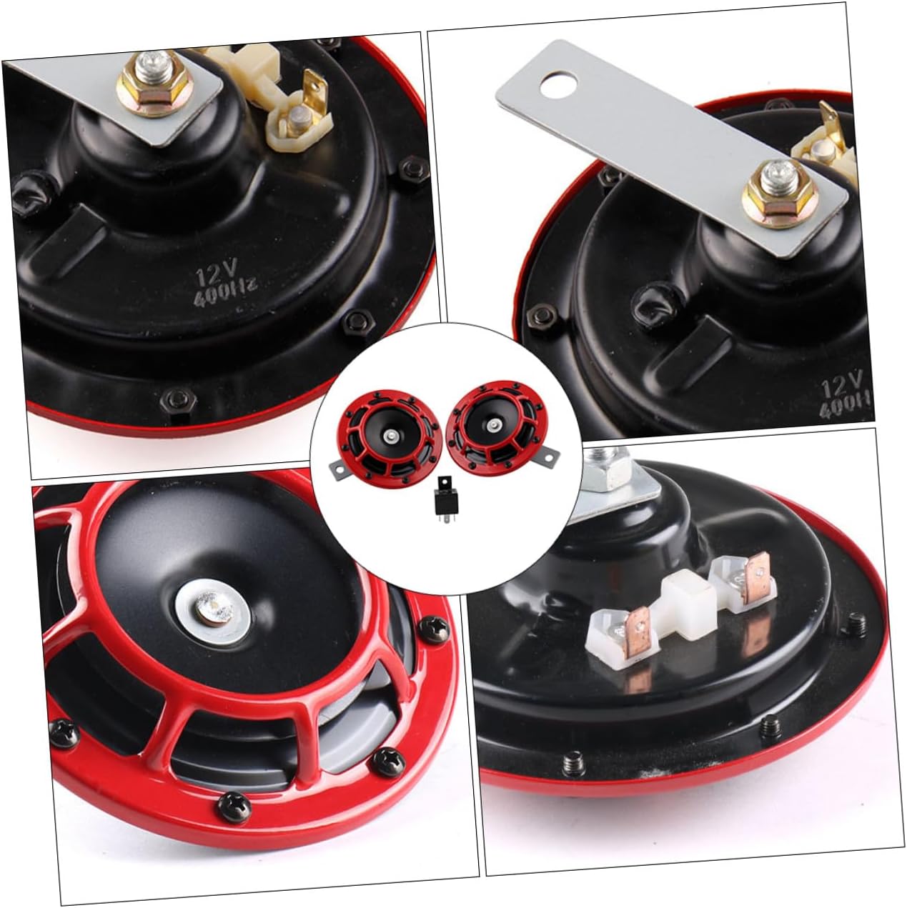 Homoyoyo Super Loud 12v Car and Motorcycle Horn Kit with High Low Tone, Red Pair with Relay, Auto Modification Electrical Horns for Trucks Suvs and Bikes
