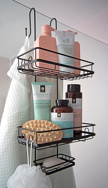 simplywire Premium Shower Caddy - Hanging Bathroom Storage Shelves - Rust Resistant Black