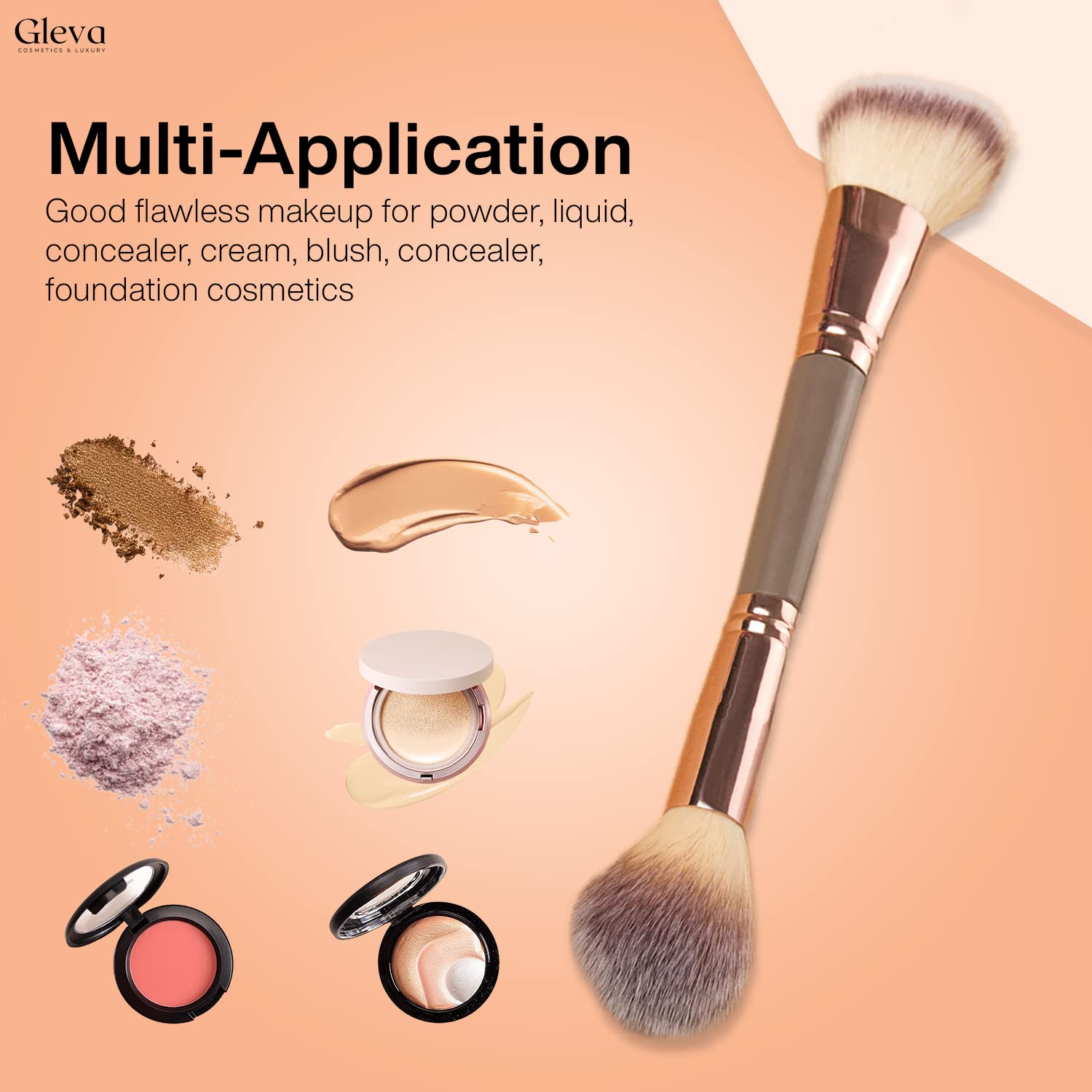 Gleva Multipurpose Kabuki Makeup Brush Dual-Ended Foundation Brush Concealer Brush Flawless Brush Ideal for Liquid Foundation, Cream, Powder, Blending, Buffing, Concealer (Brown) 4