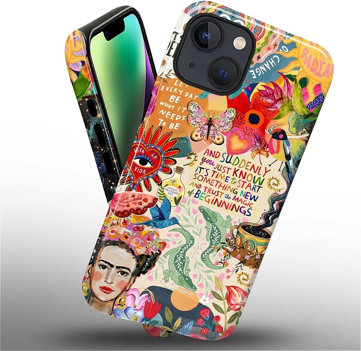 Case for iPhone 13 14, Hybrid 2-Layer Case, Military-Grade Protection Durable Shockproof Anti-Scratch Phone Cover, Viva La Frida Collage image 4