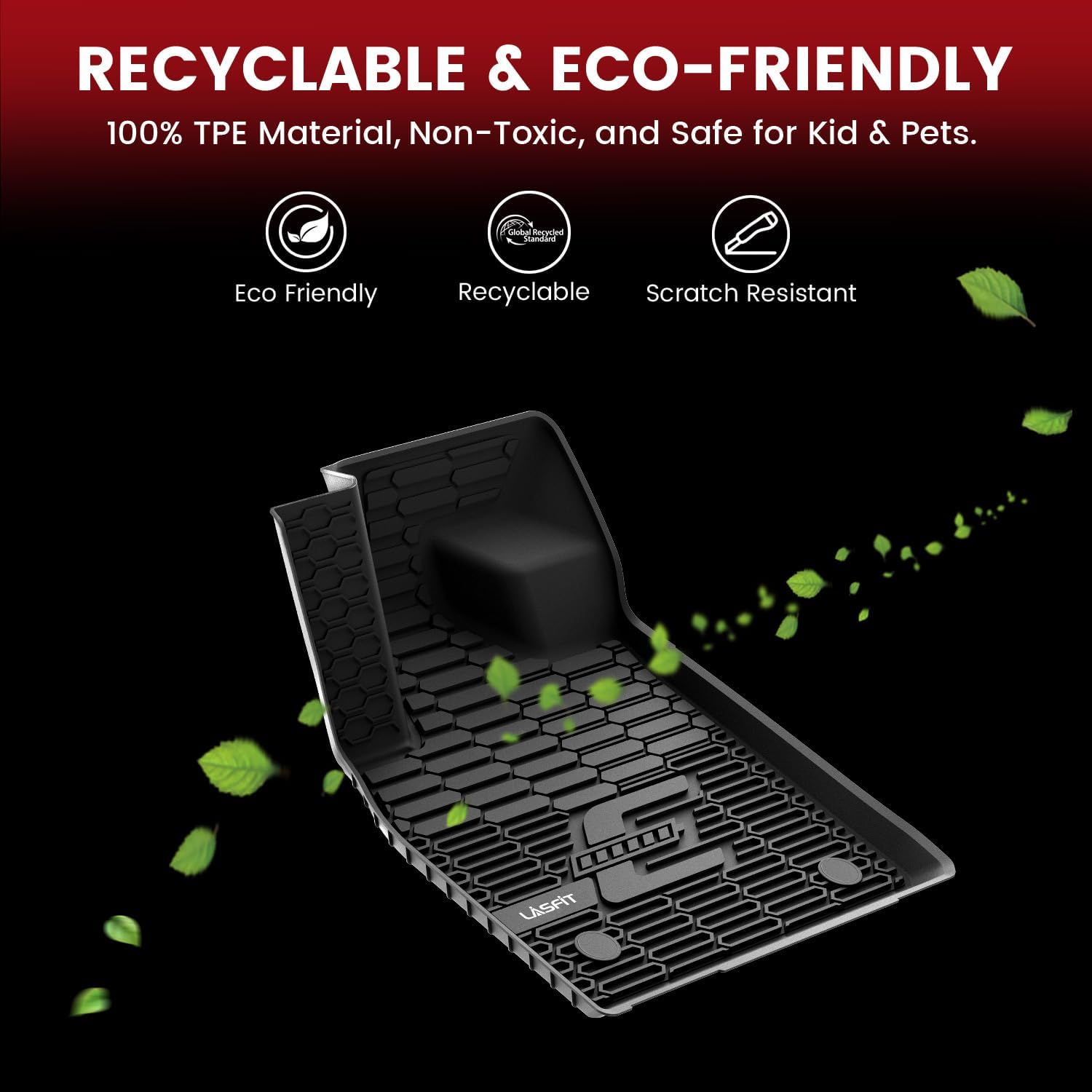 LASFIT Floor Mats for Ford Mustang Mach-E 2021-2025 2026 TPE All Weather Protector Car Liners, 1st & 2nd Row, 3pcs Black - Image 5