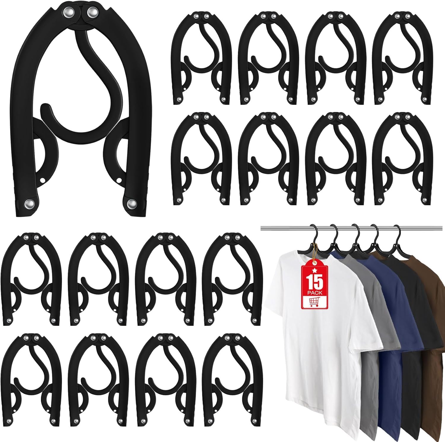 Travel Hangers Portable Foldable Travel Hanger Organizer, Plastic Cruise Ship Travel Accessories Essentials Clothes Hanging Rack Folding Hangers (15Pack Black)