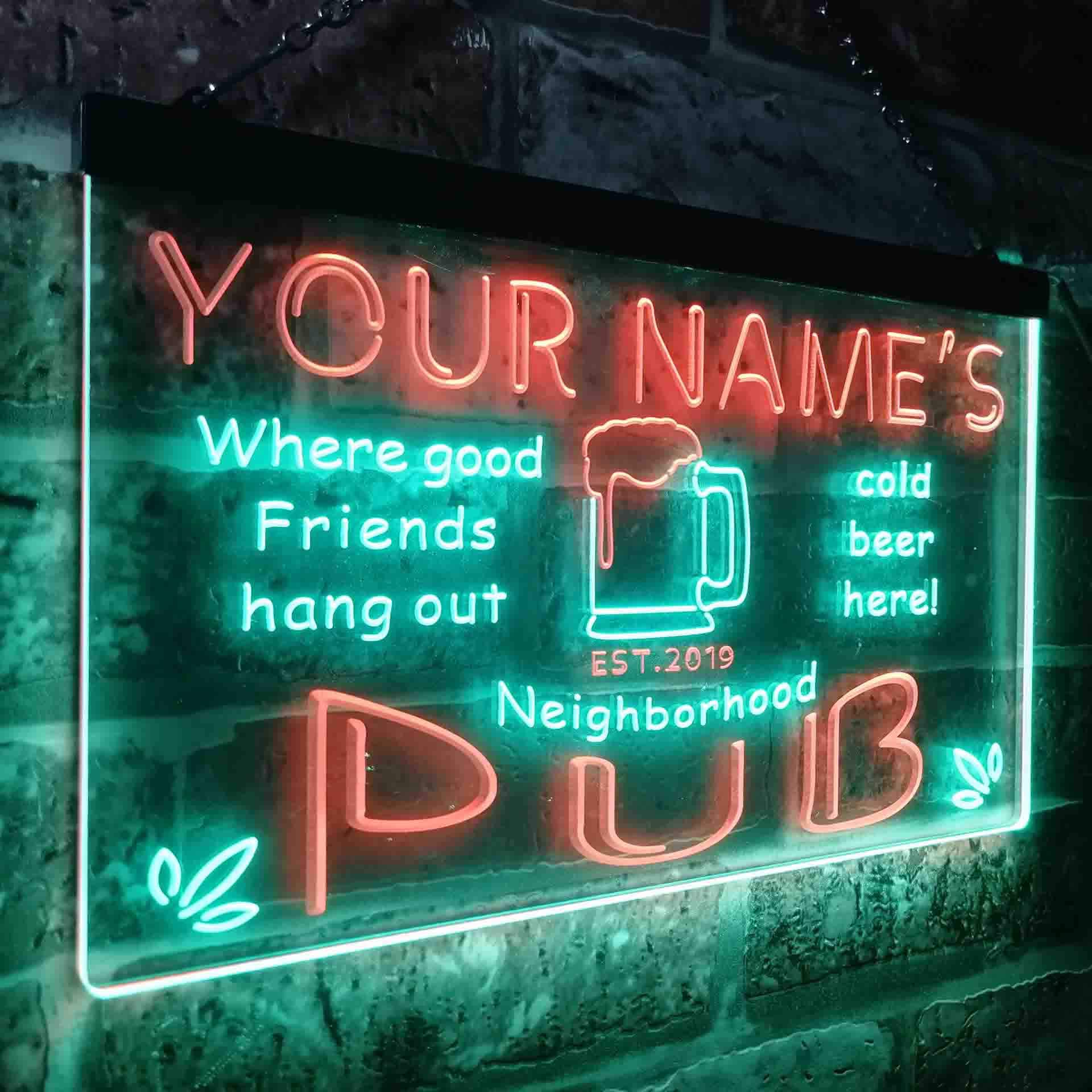 ADVPRO Personalized Your Name Est Year Theme Neighborhood Pub Bar Dual Color LED Barlicht Neonlicht Lichtwerbung Neon Sign Grün & Rot 600 x 400mm st6s64-pg1-tm-gr