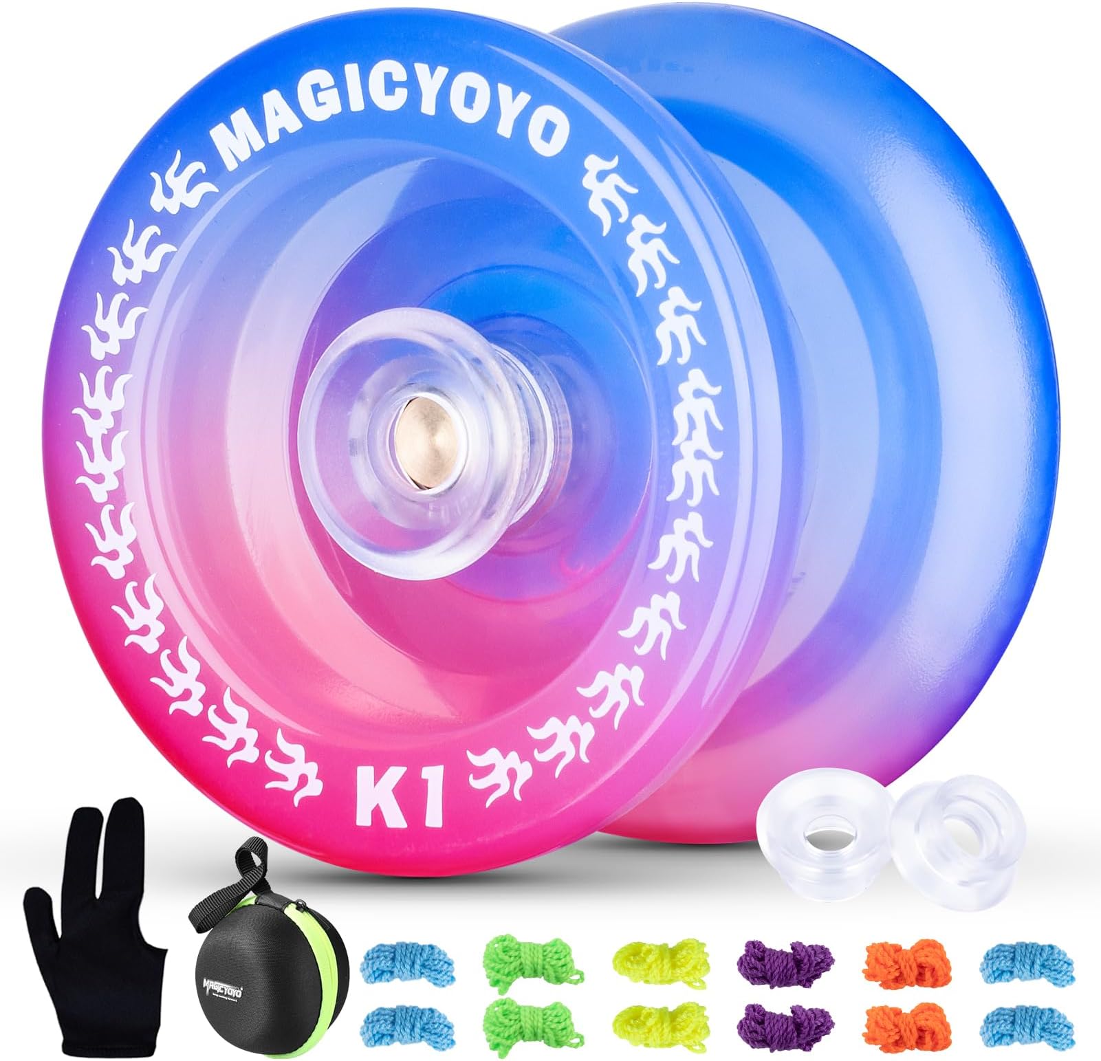 K1 Responsive Yoyo for Kids & Adults, Professional Plastic Yoyo Trick with 12 Strings +2 Hubstacks + Case Bag+ Yo-yo Glove (Blue Pink)