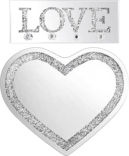 Espejo plateado con forma de corazón de cristal de 20 x 20 x 07 pulgadas espejo plateado de 15 x 59 x 065 pulgadas espejo de diamante para colgar en