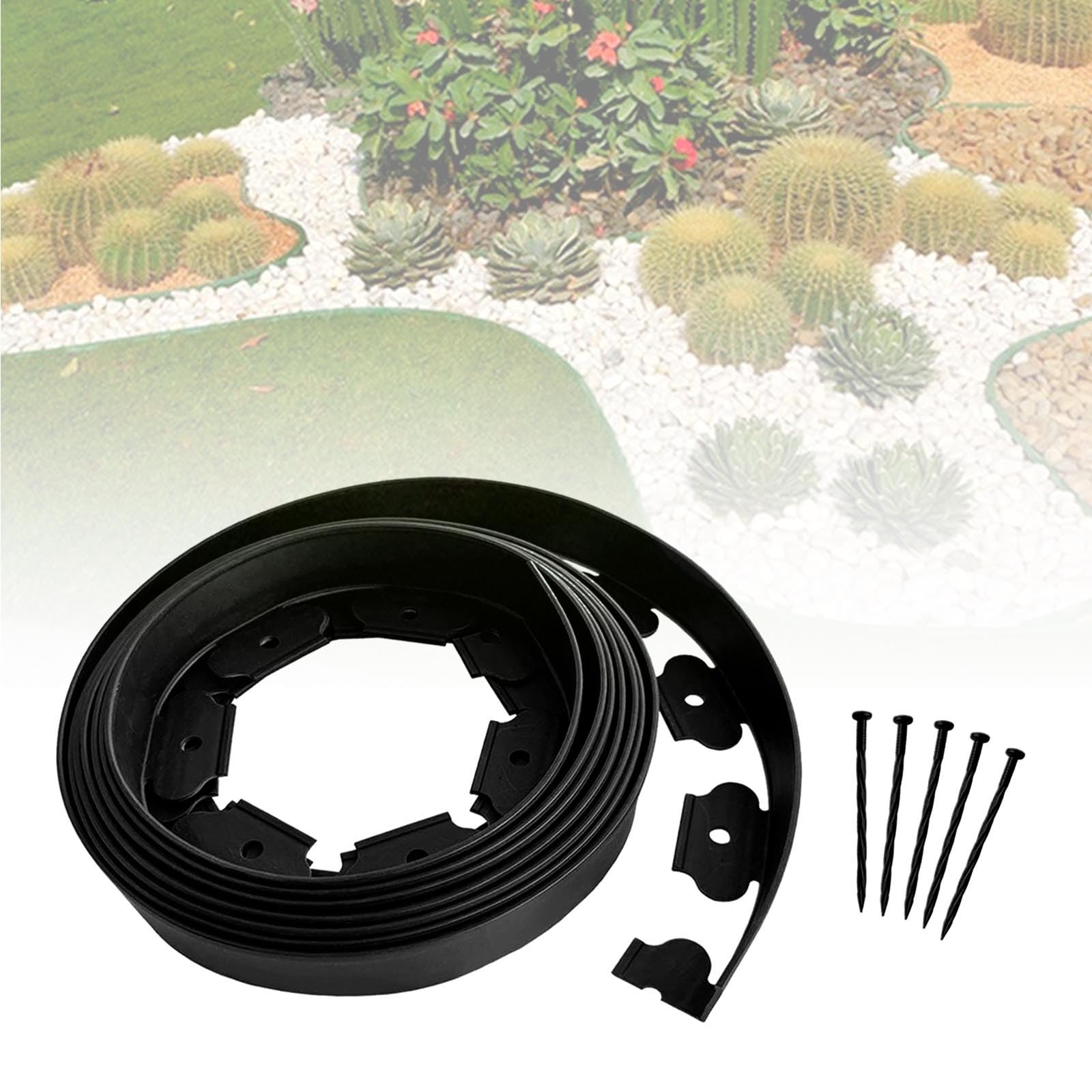 Bordure de jardin en plastique durable et résistant aux intempéries pour pelouse et allée, design flexible avec installation facile sans creusement, clous inclus, hauteur 10 cm