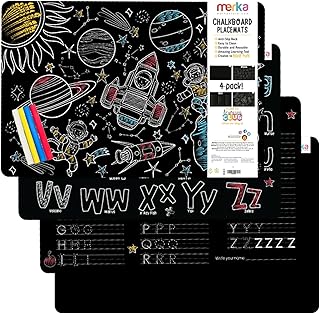 merka Coloring Placemats for Kids Placemats Kids Coloring Placemats Set of 4 Reusable Mats with 4 Colored Chalks Spaceships Astronauts and The Alphabet