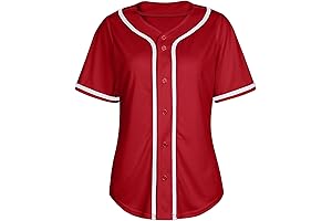 Women's Red Baseball Jersey, Chic Hip Hop Hipster Softball Jersey