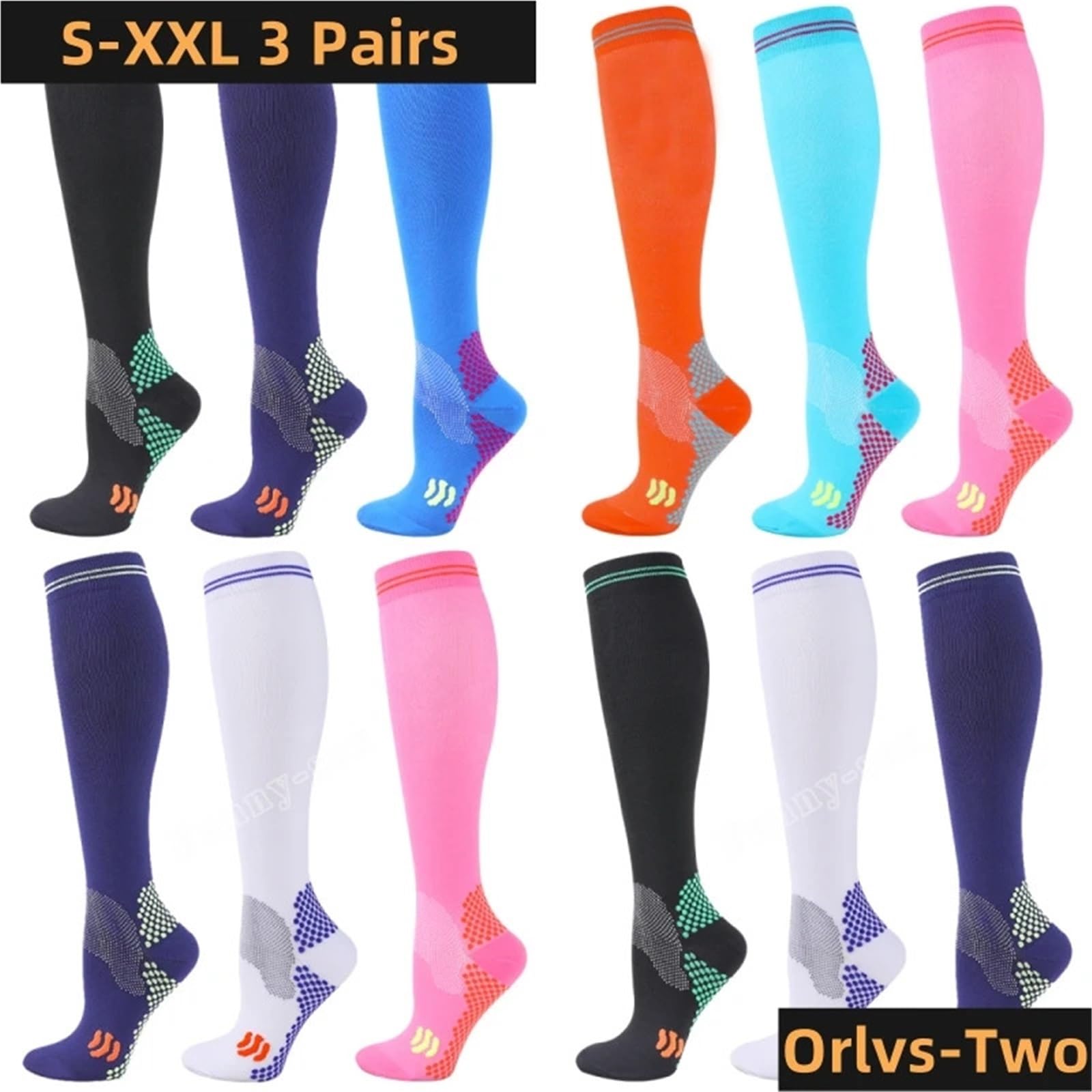 Calze A Compressione 3 Paia di Calze A Compressione for Vene Varicose, da Uomo E da Donna, for Corsa, Ciclismo, Calcio, Calze da Calcio per Sport, Corsa, Escursioni(3MIX-156-13,XXL)