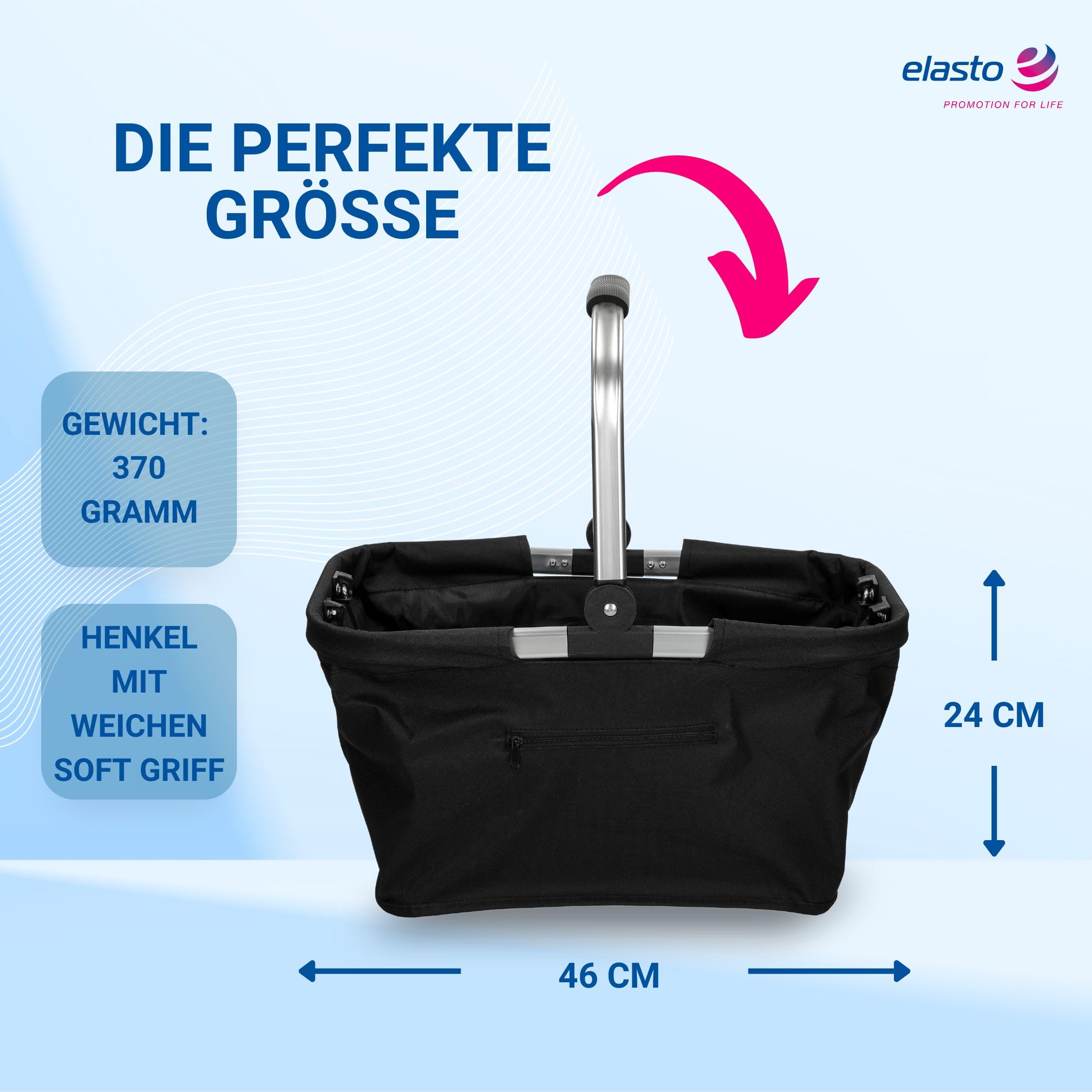 Einkaufskorb faltbar 30L mit Aluminiumrahmen - für Einkäufe und Ausflüge | 30L, faltbar, Aluminiumrahmen, Henkel, Einkaufstasche, Ausflug, Strand, stabil, platzsparend, Korb