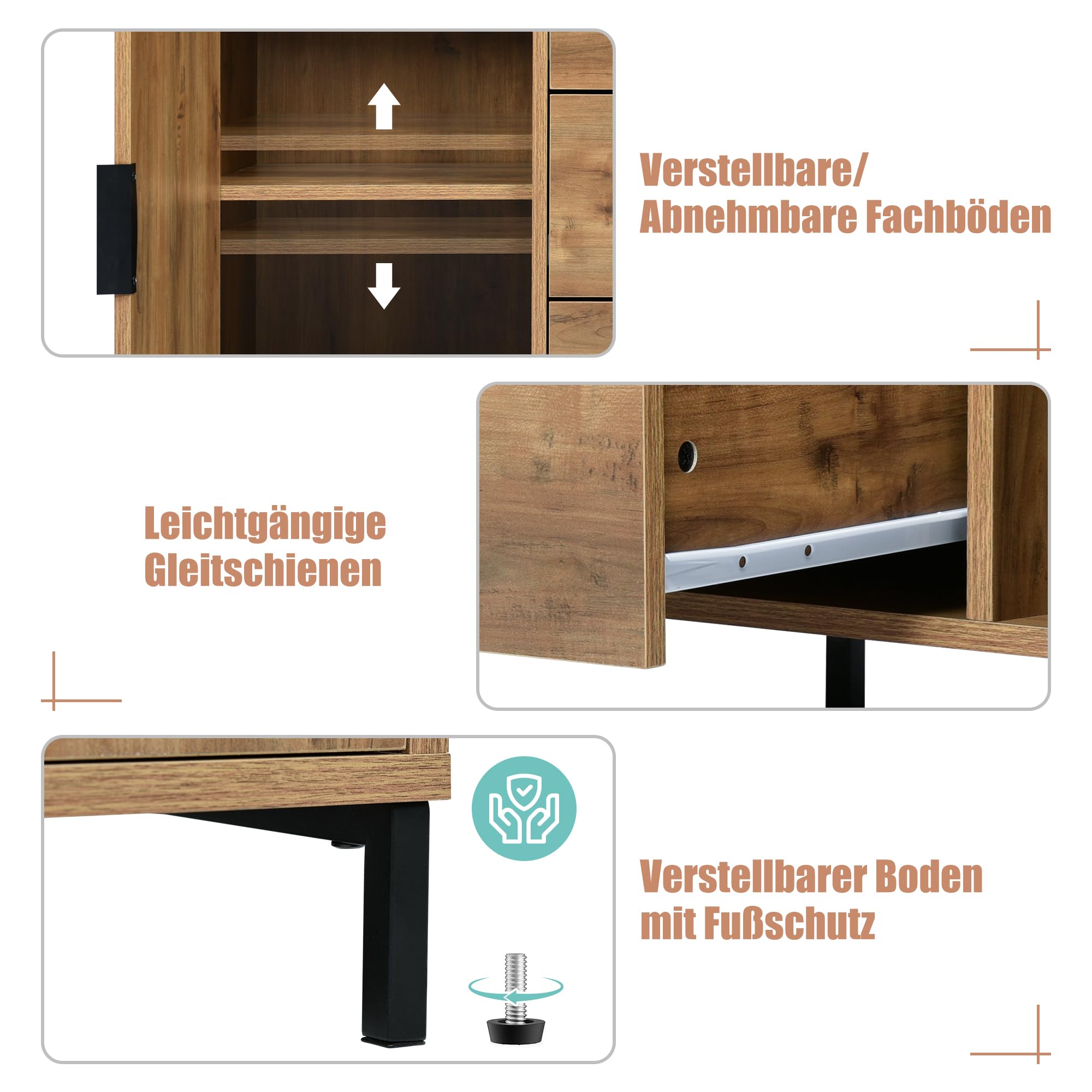 Buffet à 2 portes et 3 tiroirs, commode avec étagère réglable en hauteur, haut au design industriel, armoire polyvalente pour chambre ou salon, 120 cm de large