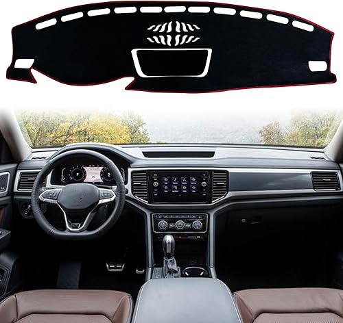 Funda para salpicadero interior compatible con Volkswagen Atlas SUV S SE SEL y SEL Premium 2018-2023 protector de rayos UV (borde rojo)
