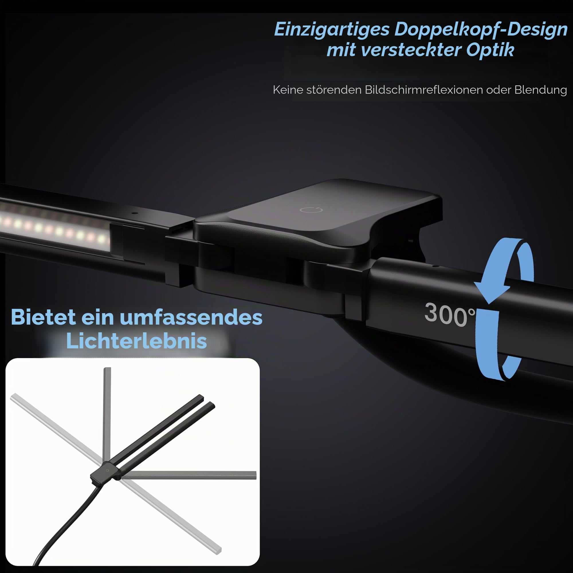 EYOCEAN Schreibtischlampe, Doppelkopf Schreibtischlampe Klemmbar, 24W 80cm Tageslichtlampe Schreibtisch mit Fernbedienung, Dimmbare Monitor Lampe, Büro Tischlampe, Augenschutz Bildschirmlampe